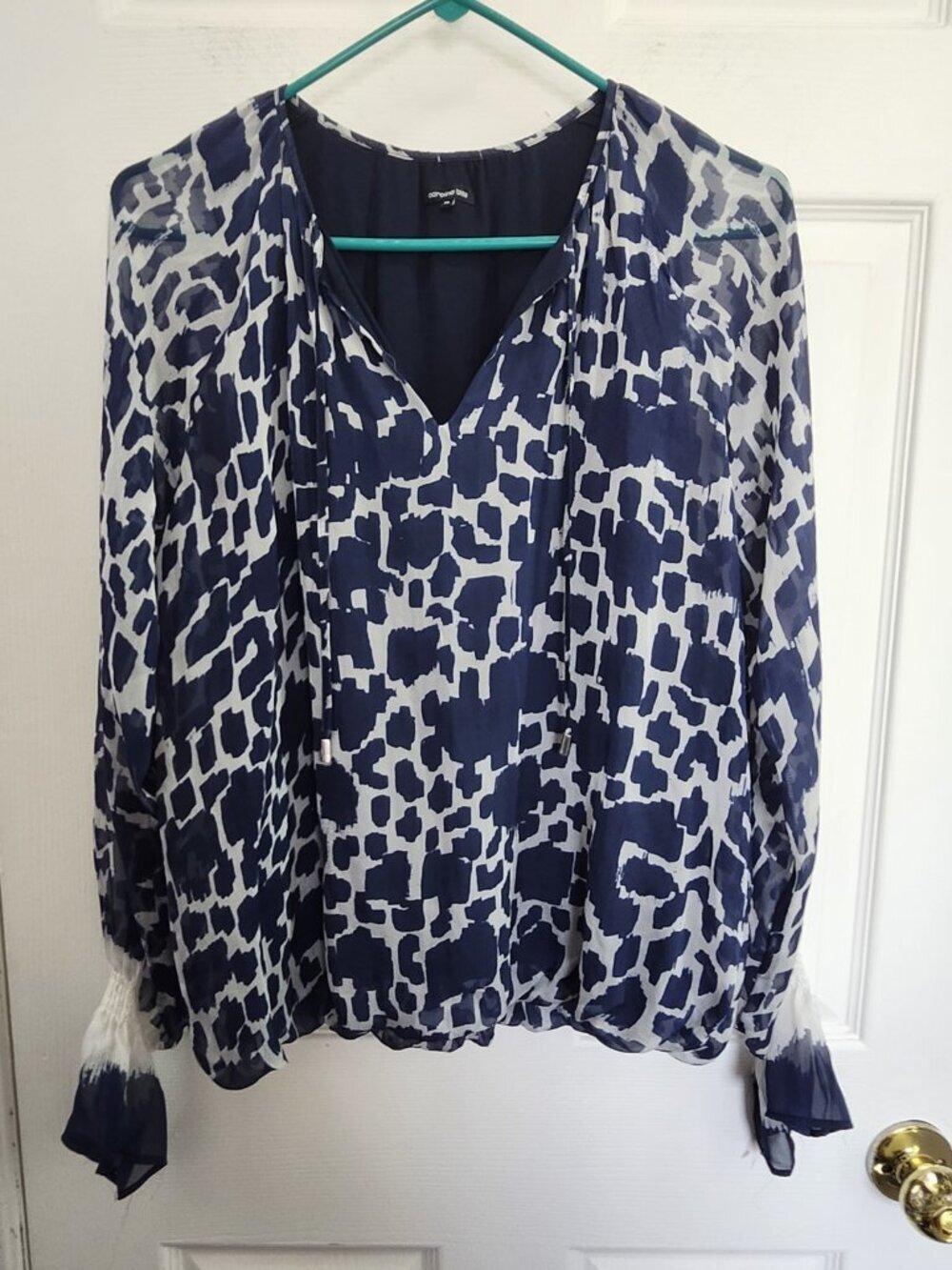 Caroline Biss Vintage Silk Top Navy & White Balloon hem 38 (M)